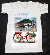 เสื้อยืดคอวีพร้อมสกรีนลายแหล่งท่องเที่ยว ลายจันทบุรี